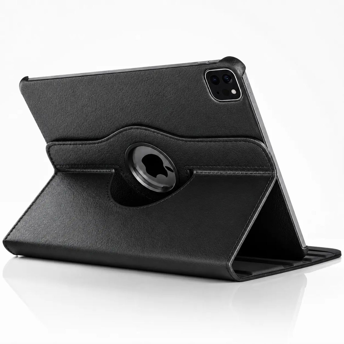 Midnight Black rotating tablet folio case supporting a tablet in landscape orientation #color_Midnight Black