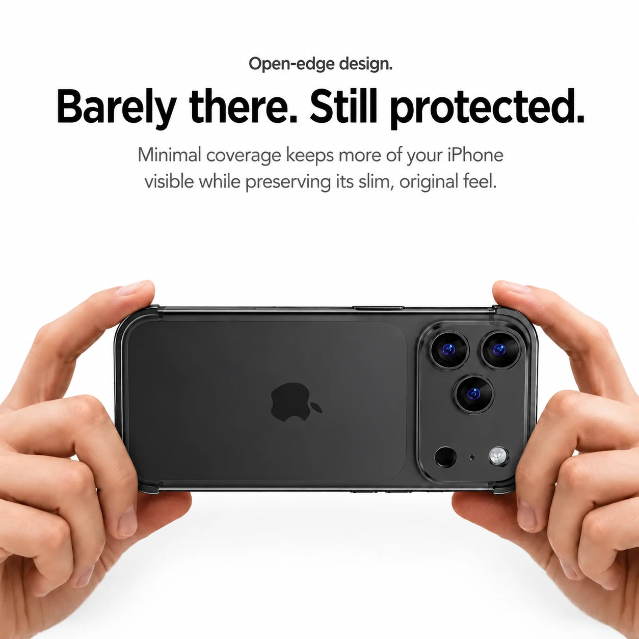 Black minimal metal phone case held horizontally in two hands #color_Midnight Black