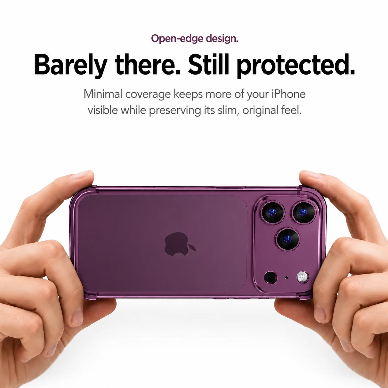 Dark purple minimal metal phone case held horizontally in two hands #color_Dark Cherry