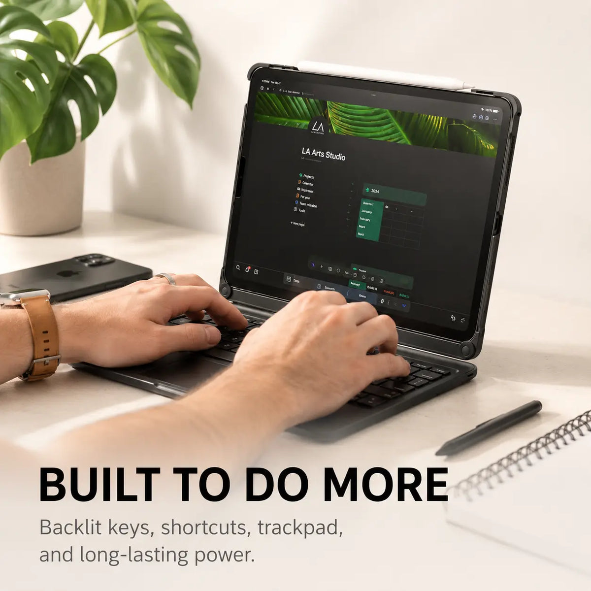 Midnight Black rotating tablet keyboard case with backlit keyboard and trackpad #color_Midnight Black