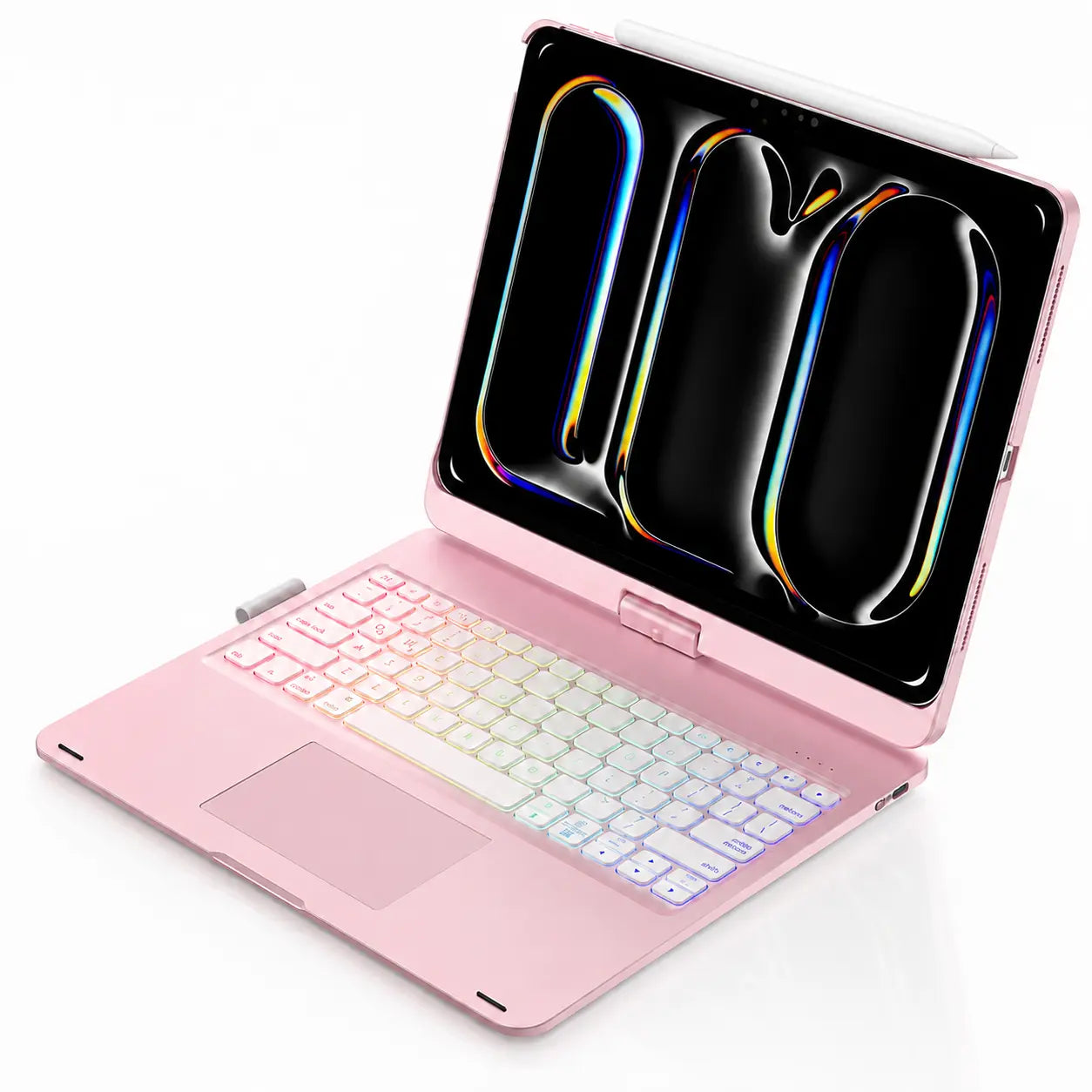 Rose Pink rotating tablet keyboard case with illuminated keys #color_Rose Pink