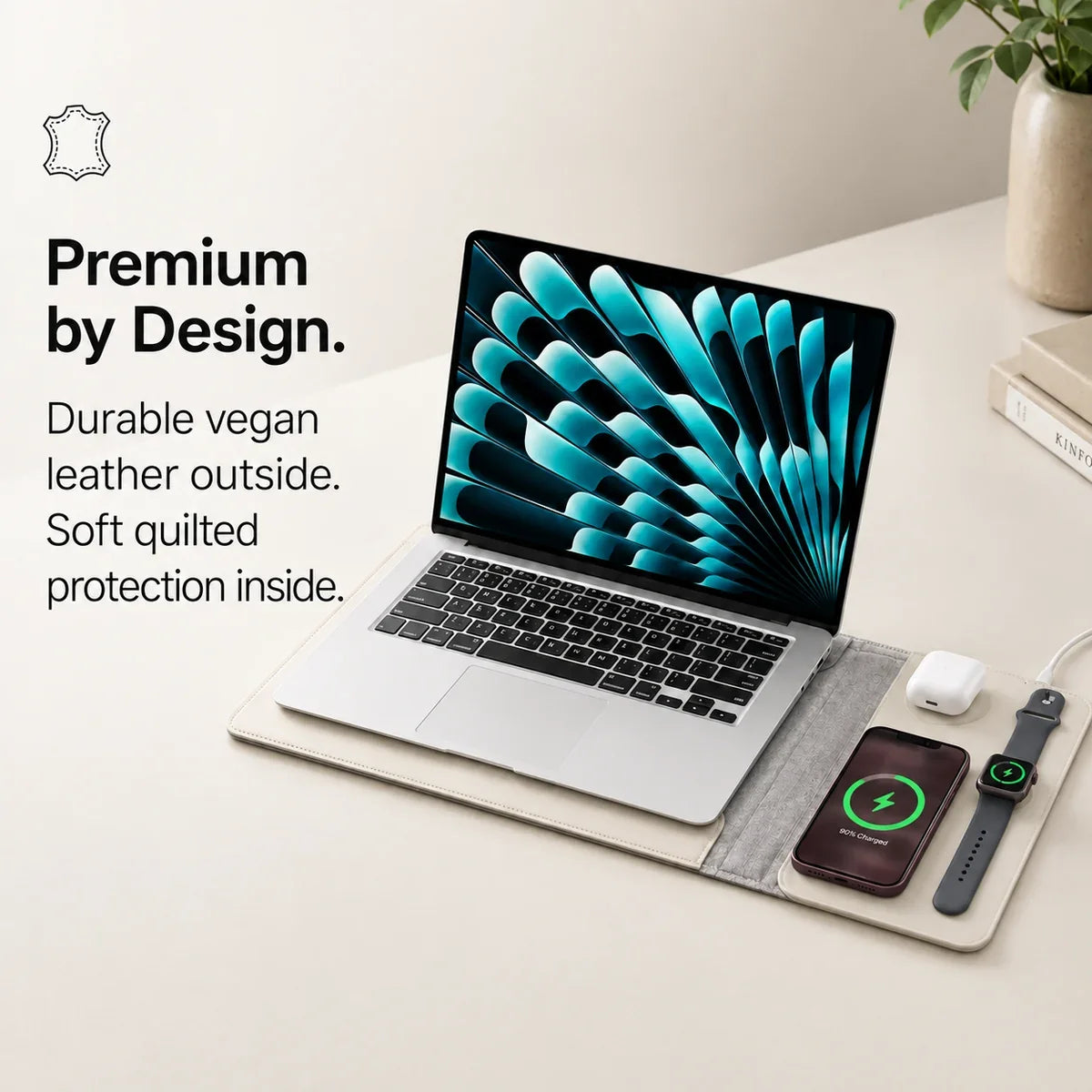 Cloud White wireless charging laptop sleeve with a protective textured finish. #color_Cloud White