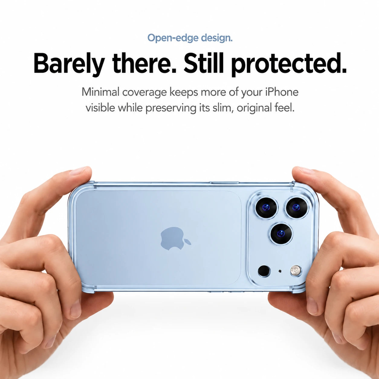 Light blue minimal metal phone case held horizontally in two hands #color_Light Blue