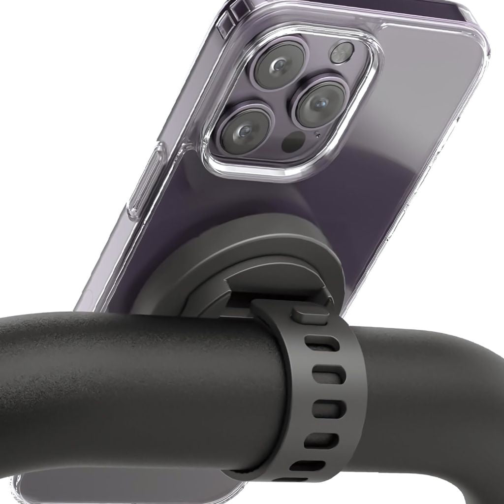 Magnetic phone holder compatible with MagSafe for gym equipment, bike handlebars, strollers, and flat magnetic surfaces







