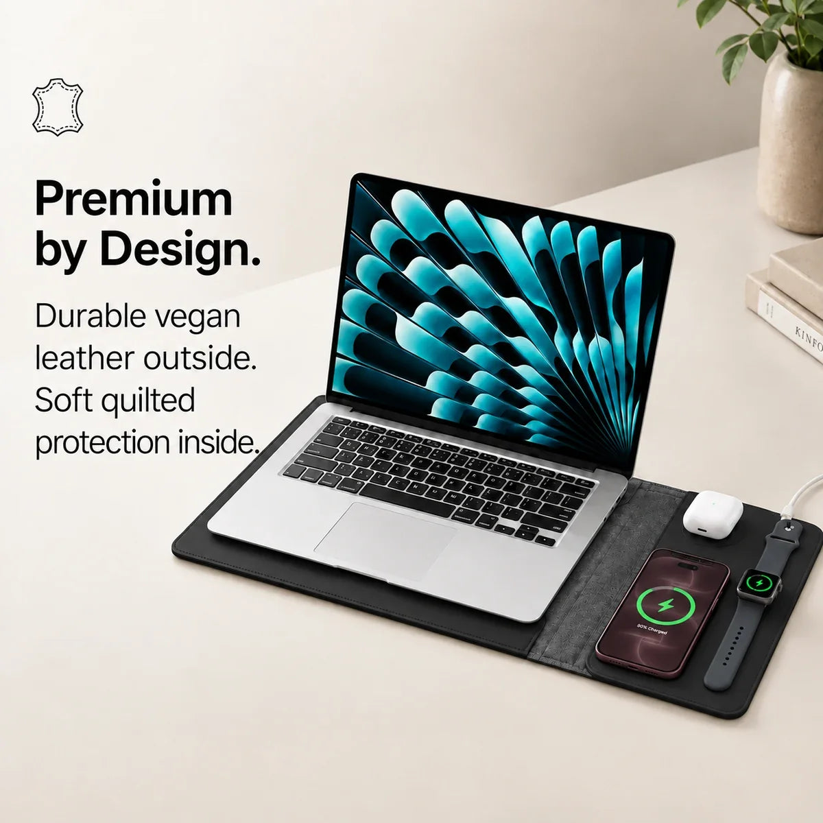Midnight Black wireless charging laptop sleeve with a protective textured finish. #color_Midnight Black