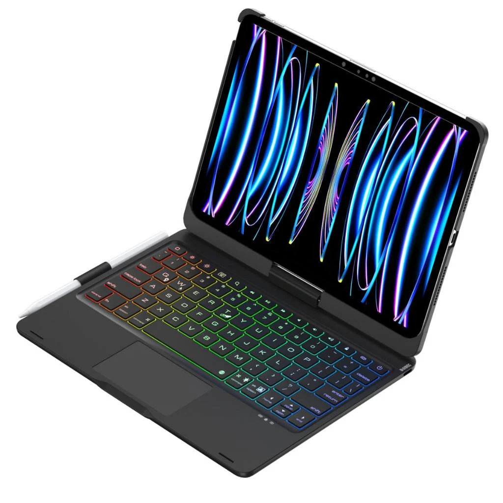 Midnight Black rotating tablet keyboard case with a model specific tablet #color_Midnight Black