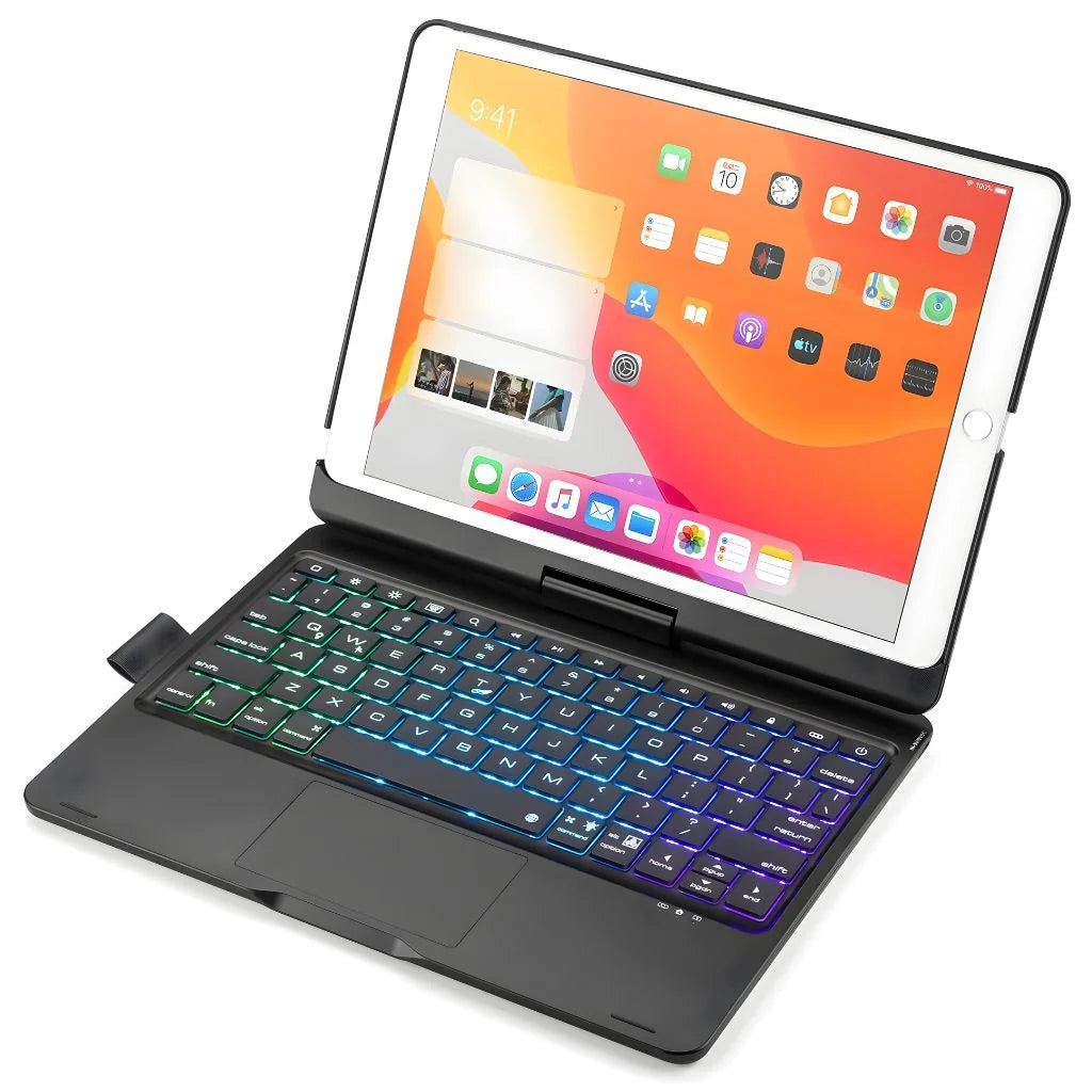 Midnight Black rotating tablet keyboard case with a model specific tablet #color_Midnight Black
