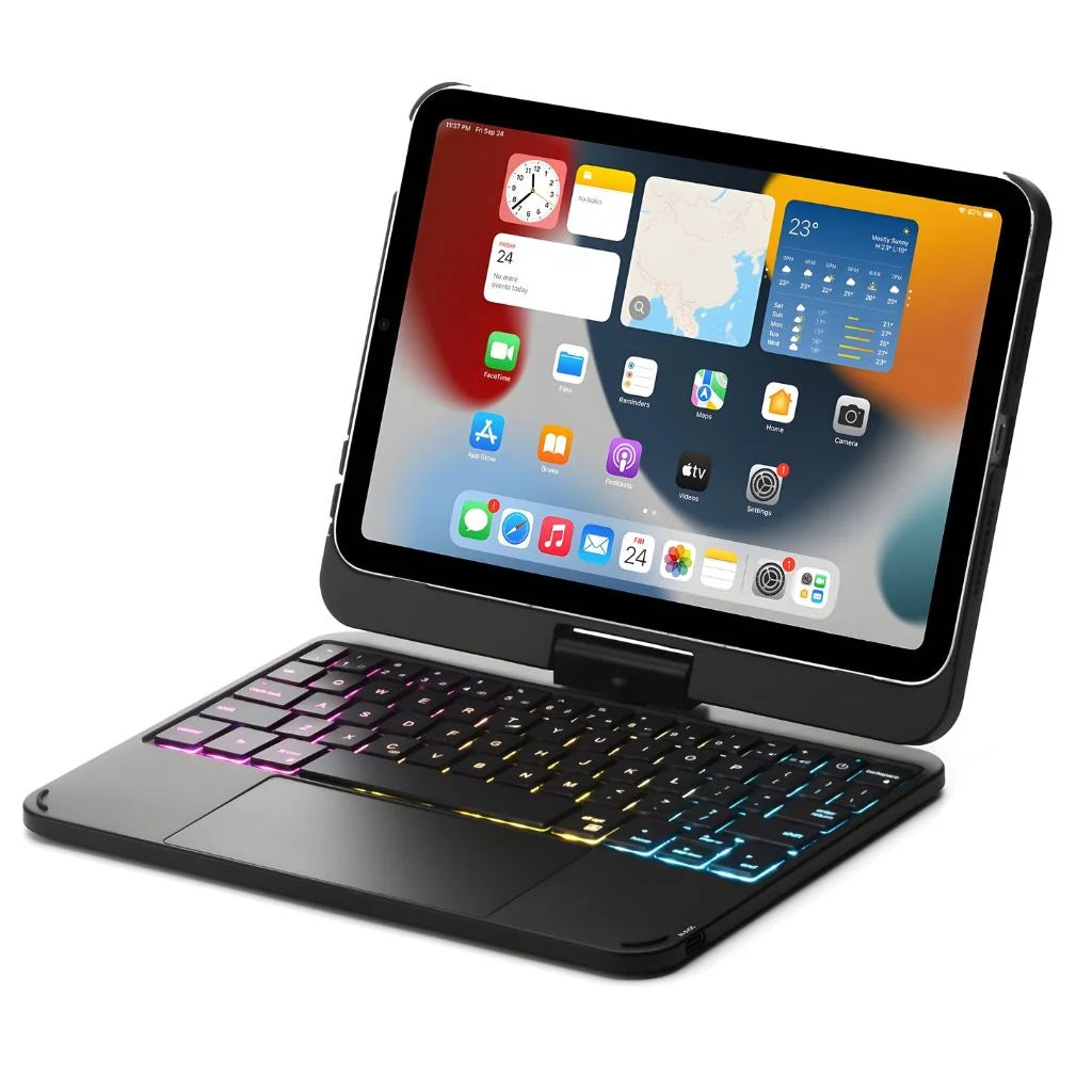 Midnight Black rotating tablet keyboard case with a model specific tablet #color_Midnight Black