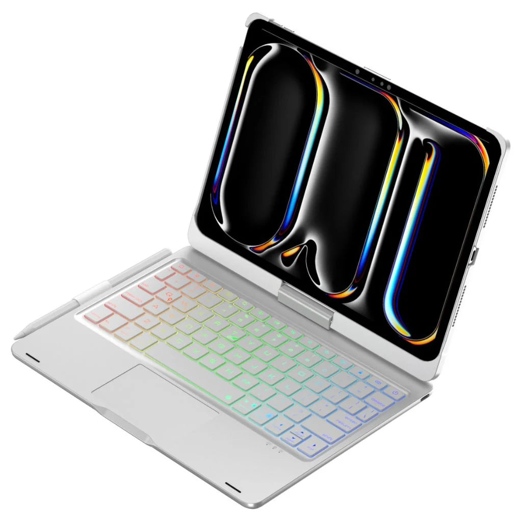 Titanium Silver rotating tablet keyboard case with a model specific tablet #color_Titanium Silver