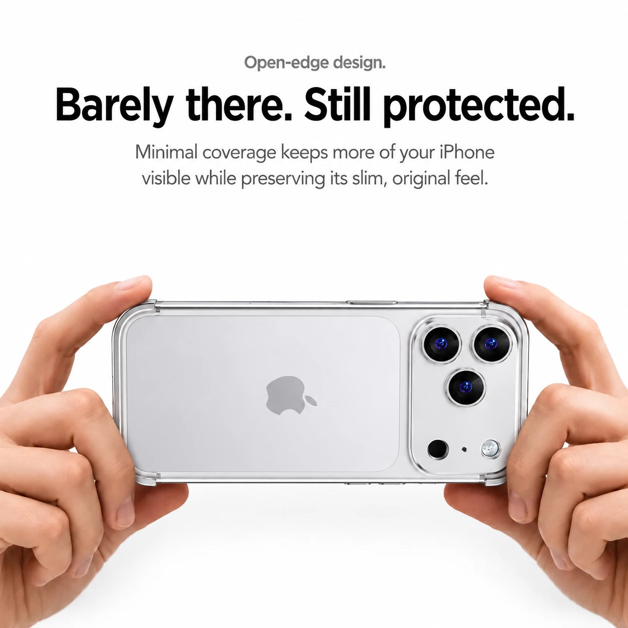 Silver gray minimal metal phone case held horizontally in two hands #color_Titanium Gray