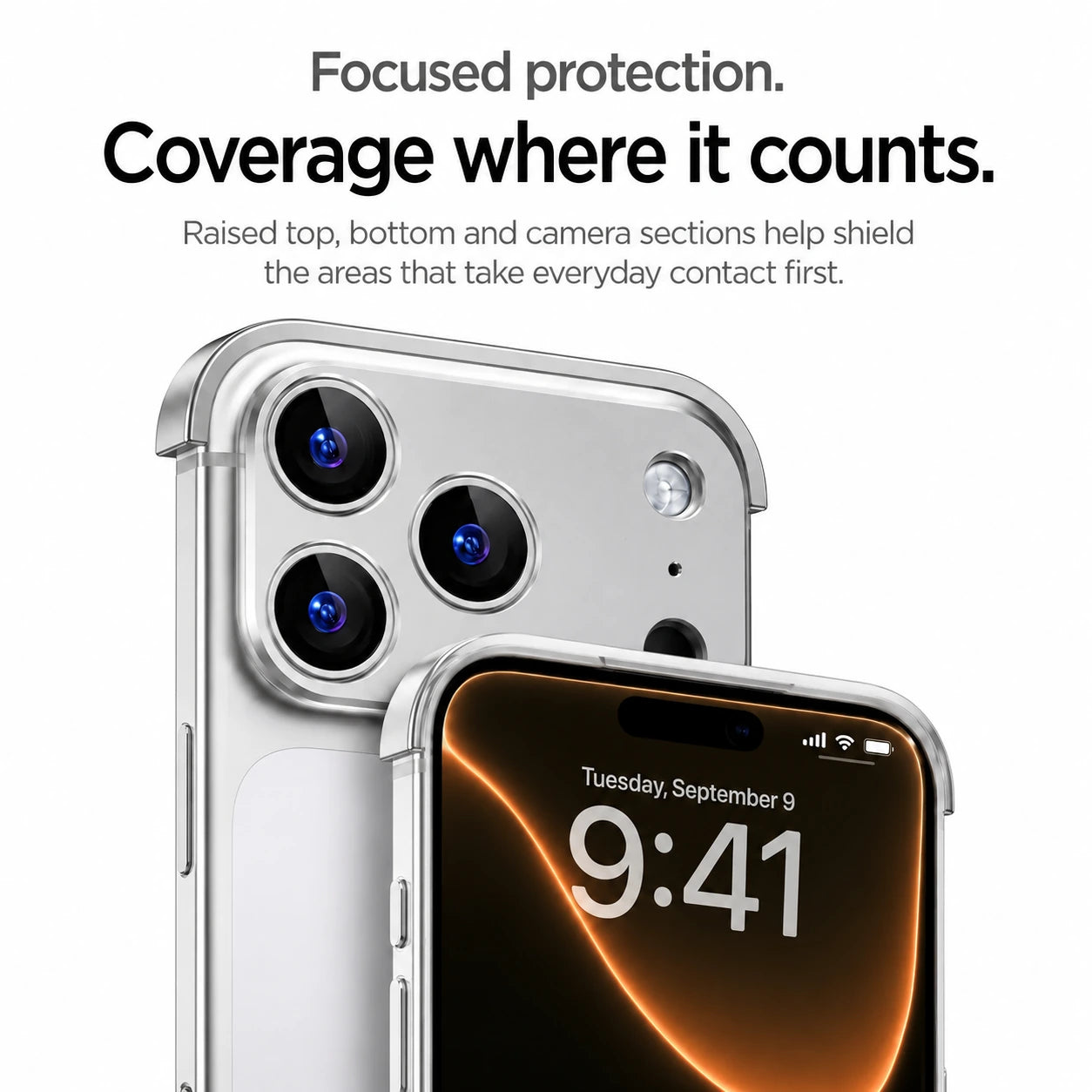 Silver gray minimal metal phone case showing raised camera protection and front edge coverage #color_Titanium Gray