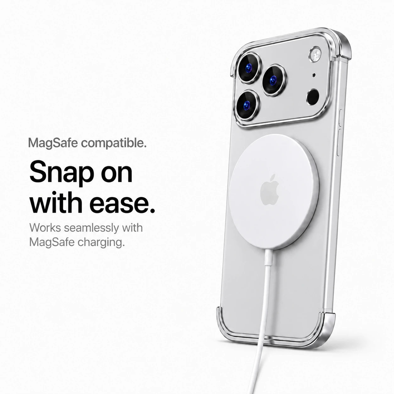 Silver gray minimal metal phone case connected to a white wireless charging puck #color_Titanium Gray