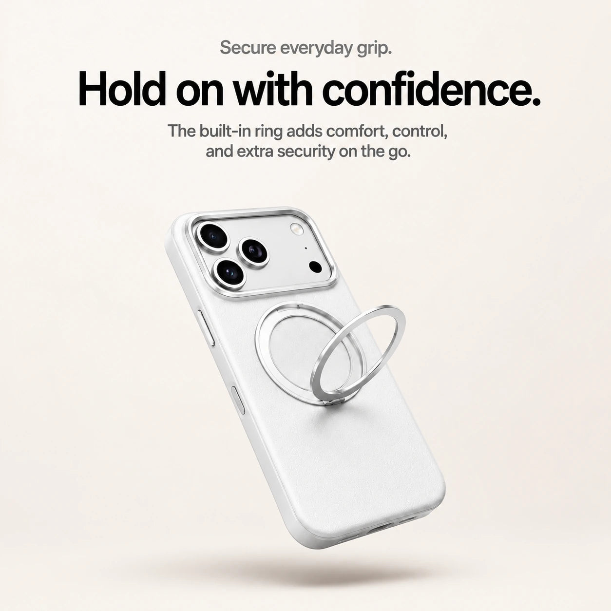 White leather phone case showing its raised circular finger grip #color_Polar White